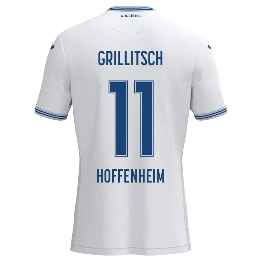 Vaikiškas Florian Grillitsch #11 Balta Mėlyna Išvykos Marškinėliai 2024/25 T-Shirt