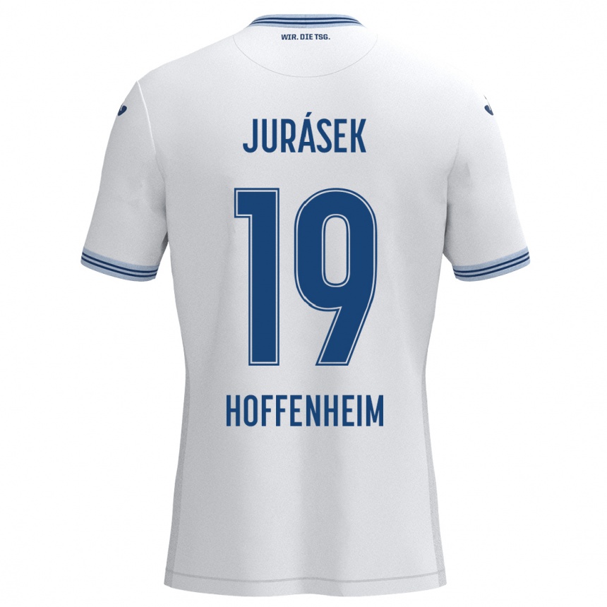 Vaikiškas David Jurásek #19 Balta Mėlyna Išvykos Marškinėliai 2024/25 T-Shirt