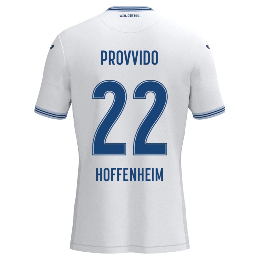 Vaikiškas Luca Provvido #22 Balta Mėlyna Išvykos Marškinėliai 2024/25 T-Shirt