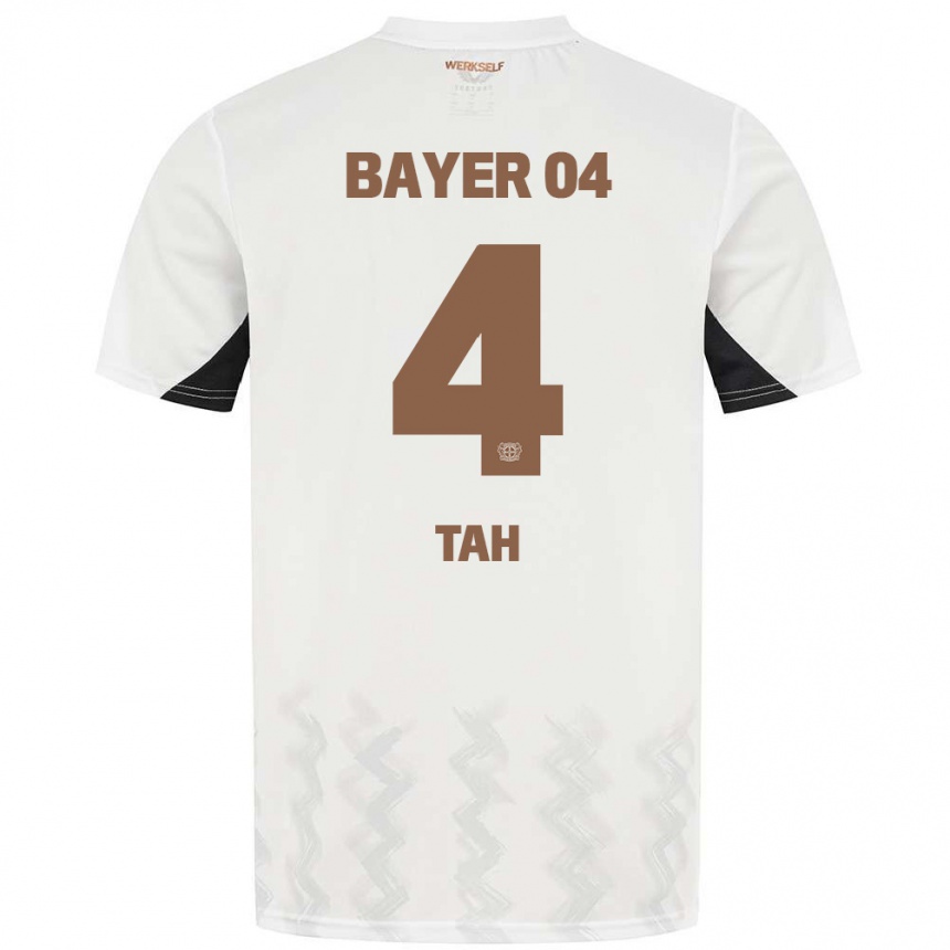 Vaikiškas Jonathan Tah #4 Balta Juoda Išvykos Marškinėliai 2024/25 T-Shirt