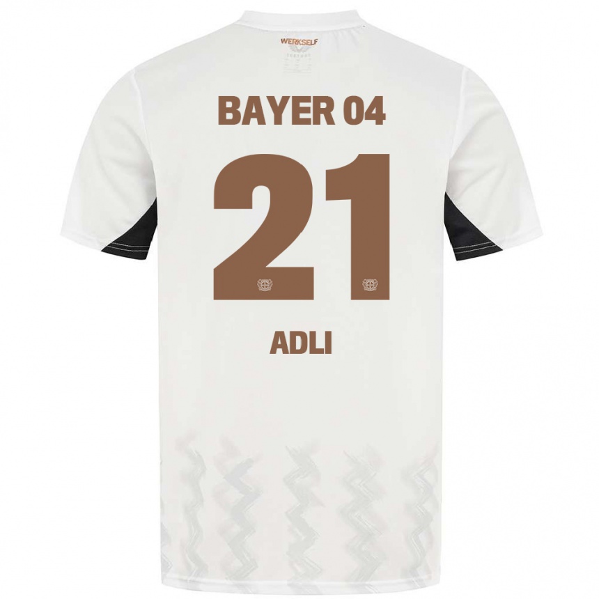 Vaikiškas Amine Adli #21 Balta Juoda Išvykos Marškinėliai 2024/25 T-Shirt