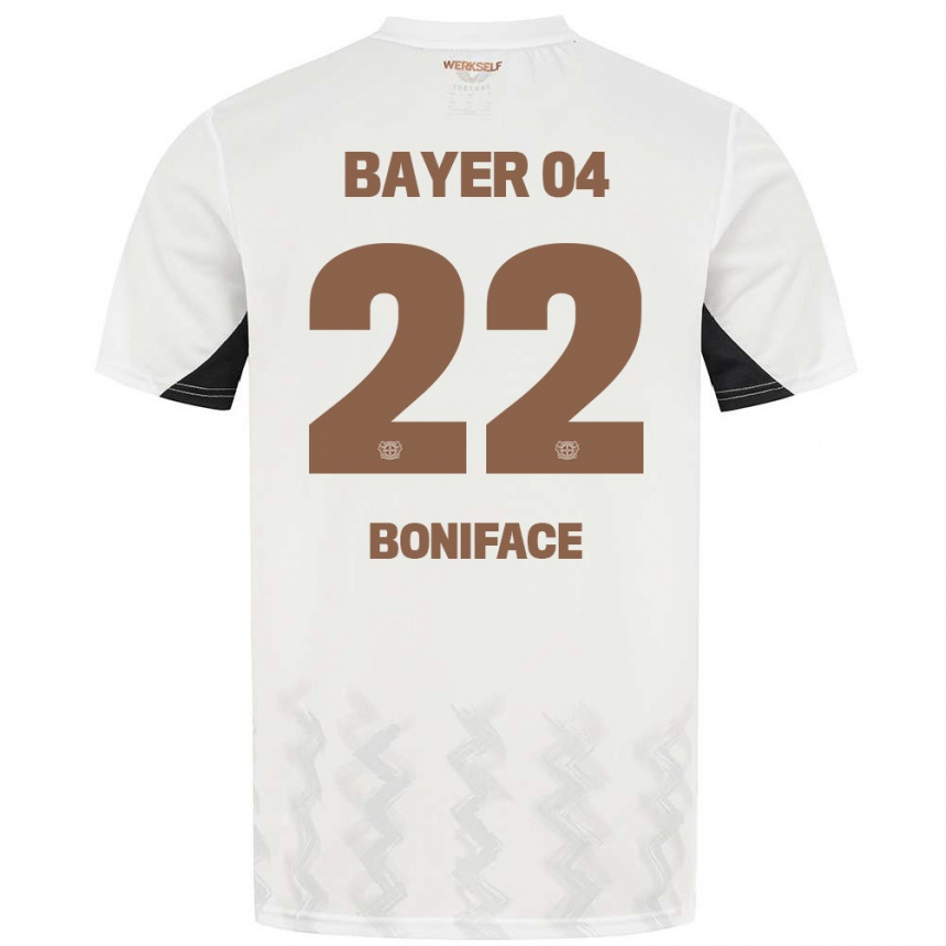 Vaikiškas Victor Boniface #22 Balta Juoda Išvykos Marškinėliai 2024/25 T-Shirt