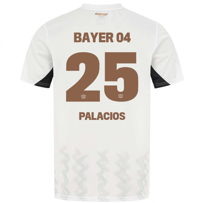 Vaikiškas Exequiel Palacios #25 Balta Juoda Išvykos Marškinėliai 2024/25 T-Shirt