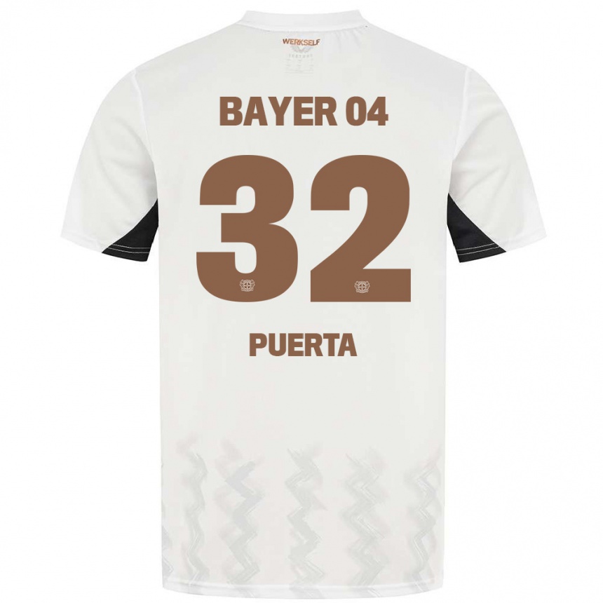 Vaikiškas Gustavo Puerta #32 Balta Juoda Išvykos Marškinėliai 2024/25 T-Shirt