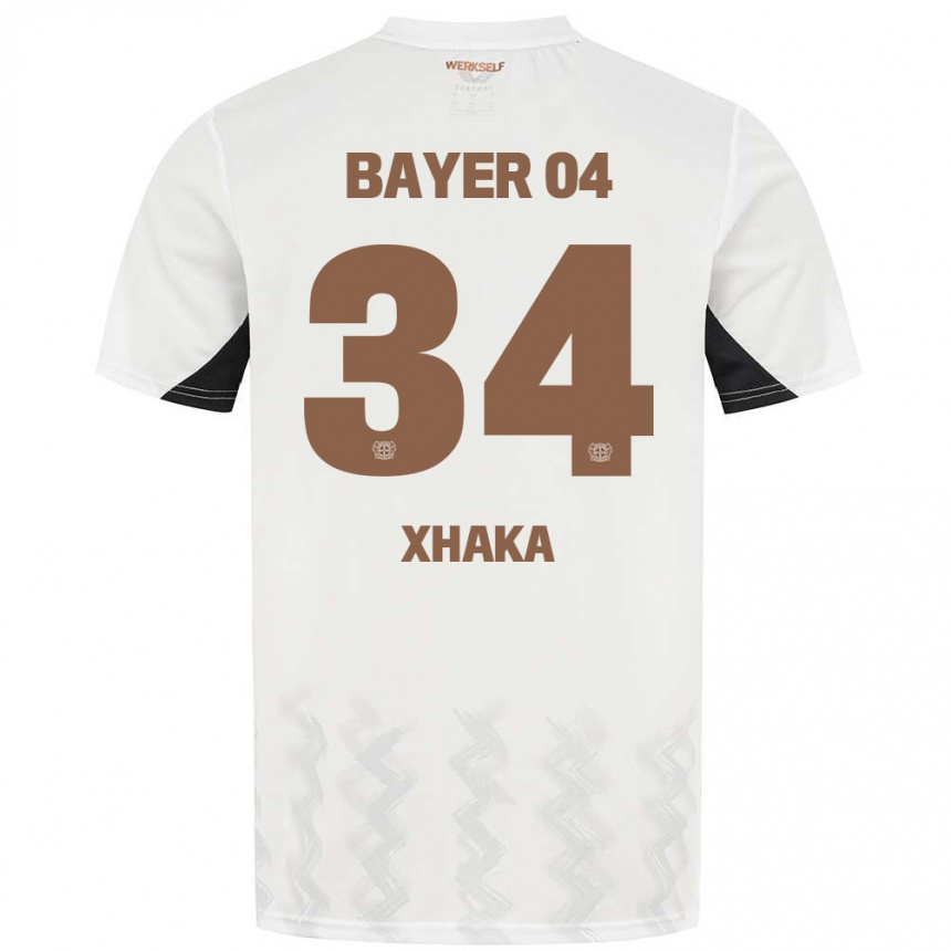 Vaikiškas Granit Xhaka #34 Balta Juoda Išvykos Marškinėliai 2024/25 T-Shirt