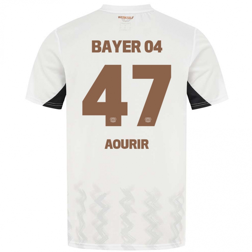 Vaikiškas Ayman Aourir #47 Balta Juoda Išvykos Marškinėliai 2024/25 T-Shirt