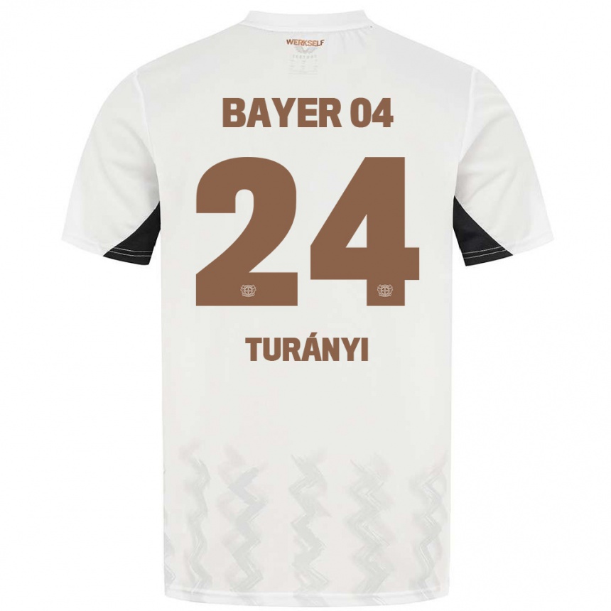 Vaikiškas Lilla Turányi #24 Balta Juoda Išvykos Marškinėliai 2024/25 T-Shirt