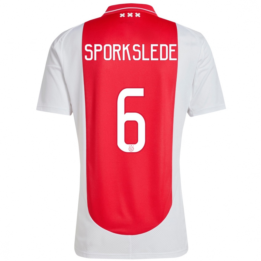 Vyrai Fabian Sporkslede #6 Raudona Balta Namų Marškinėliai 2024/25 T-Shirt