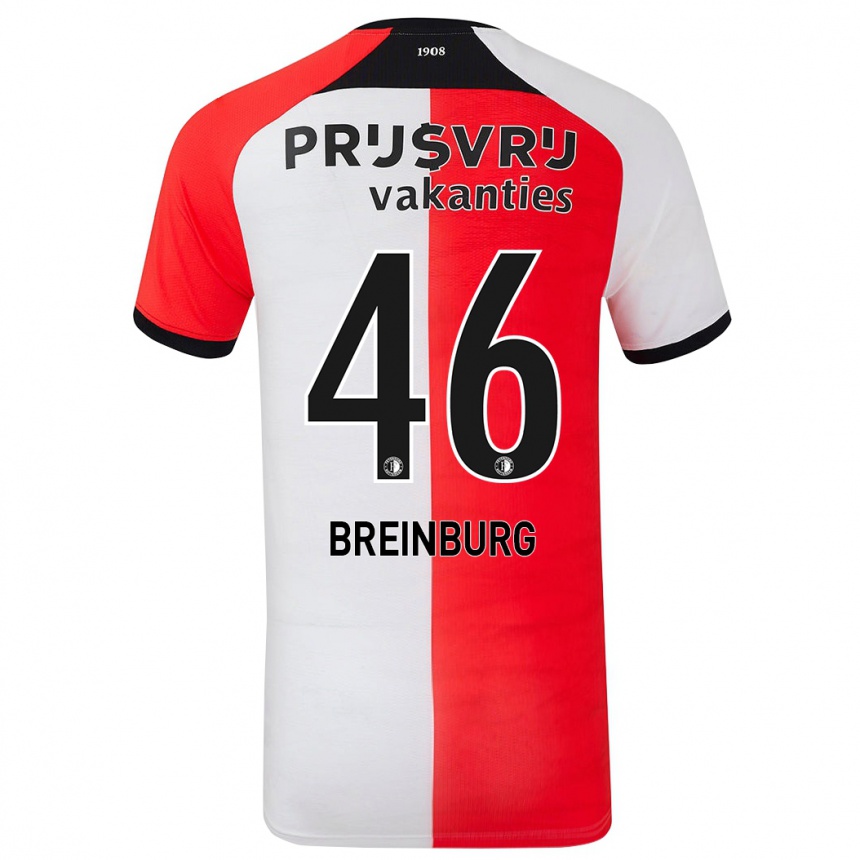 Vyrai Rainey Breinburg #46 Raudona Balta Namų Marškinėliai 2024/25 T-Shirt