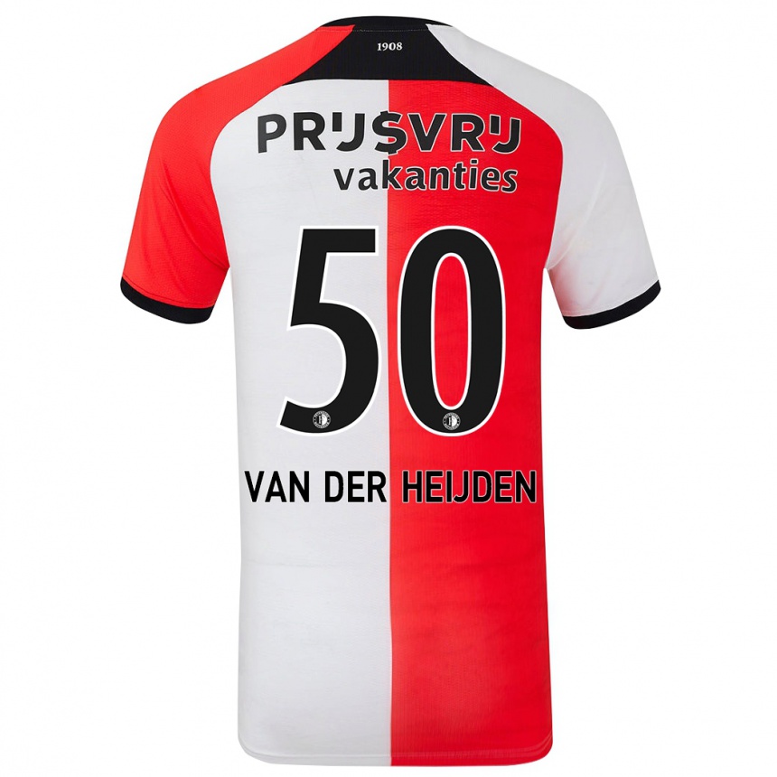 Vyrai Délano Van Der Heijden #50 Raudona Balta Namų Marškinėliai 2024/25 T-Shirt