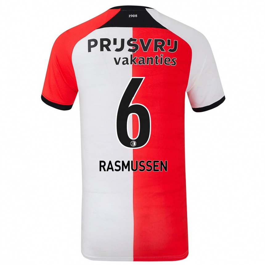 Vyrai Jacob Rasmussen #6 Raudona Balta Namų Marškinėliai 2024/25 T-Shirt