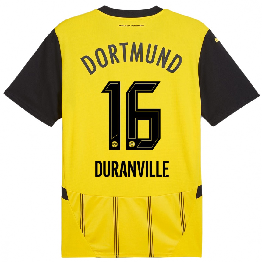 Vyrai Julien Duranville #16 Geltona Juoda Namų Marškinėliai 2024/25 T-Shirt