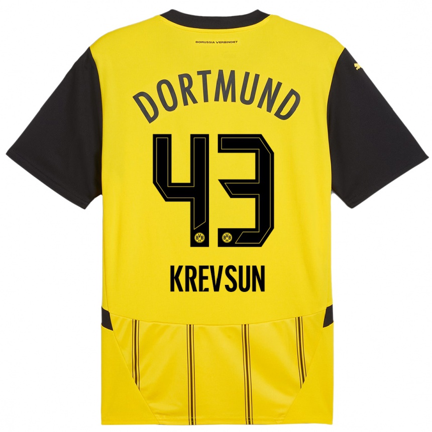 Vyrai Danylo Krevsun #43 Geltona Juoda Namų Marškinėliai 2024/25 T-Shirt