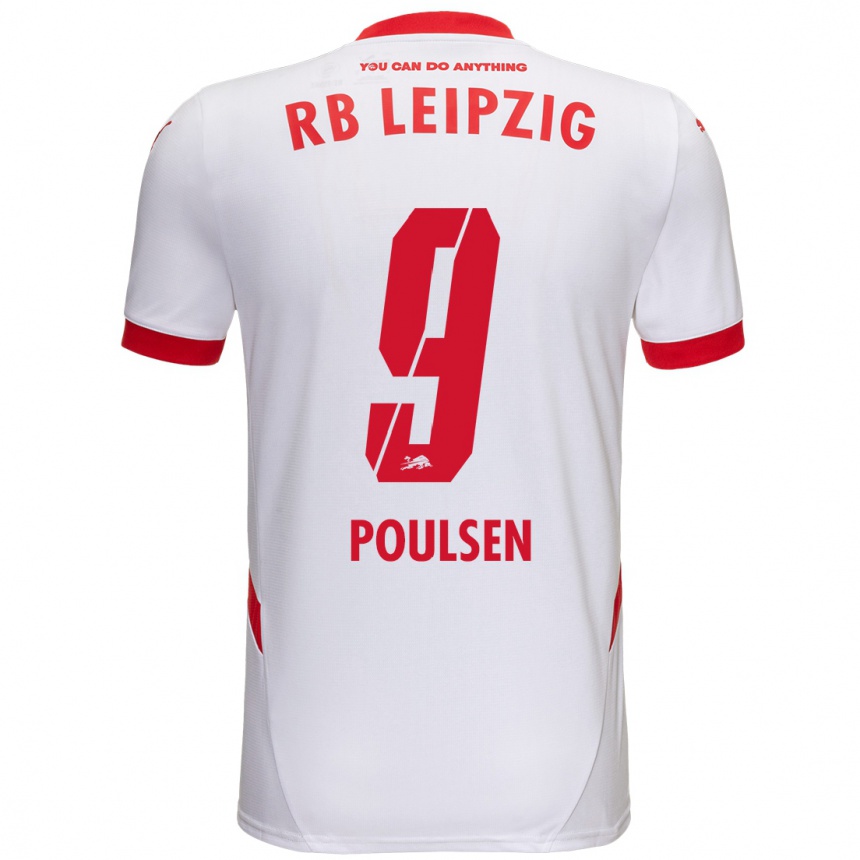 Vyrai Yussuf Poulsen #9 Balta Raudona Namų Marškinėliai 2024/25 T-Shirt