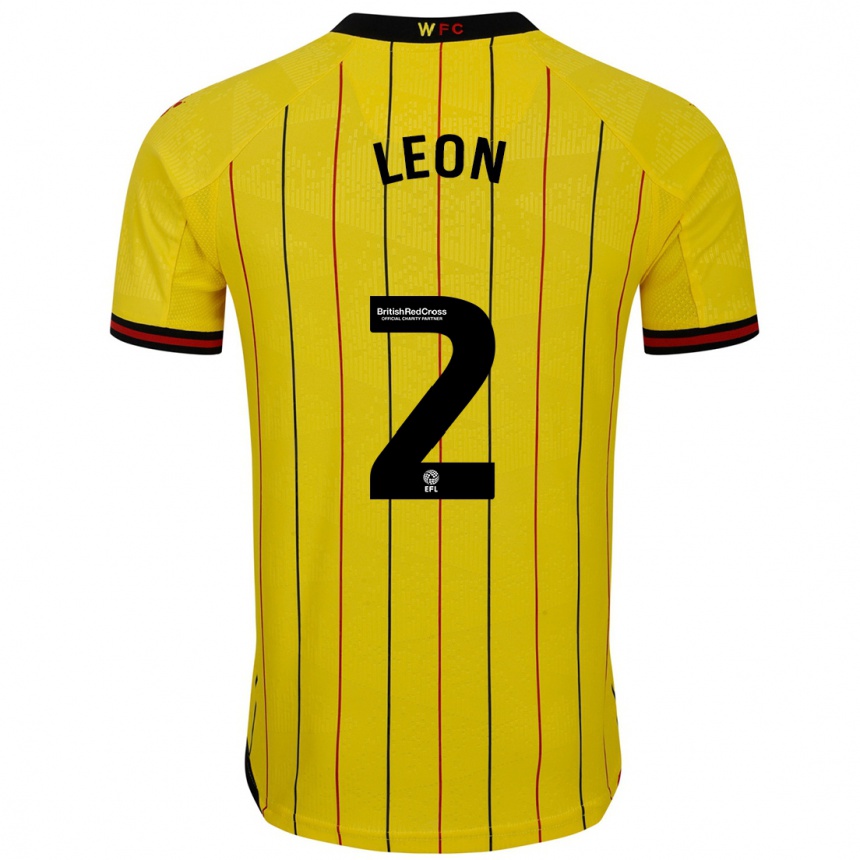 Vyrai Lucía León #2 Geltona Juoda Namų Marškinėliai 2024/25 T-Shirt