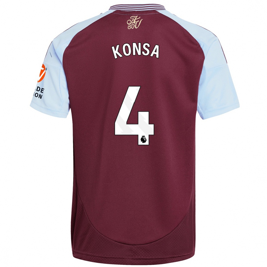 Vyrai Ezri Konsa #4 Burgundijos Dangaus Mėlynas Namų Marškinėliai 2024/25 T-Shirt