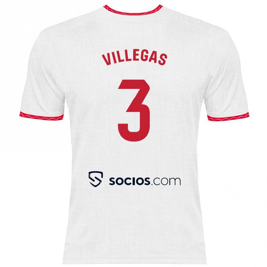 Vyrai Juancho Villegas #3 Balta Raudona Namų Marškinėliai 2024/25 T-Shirt