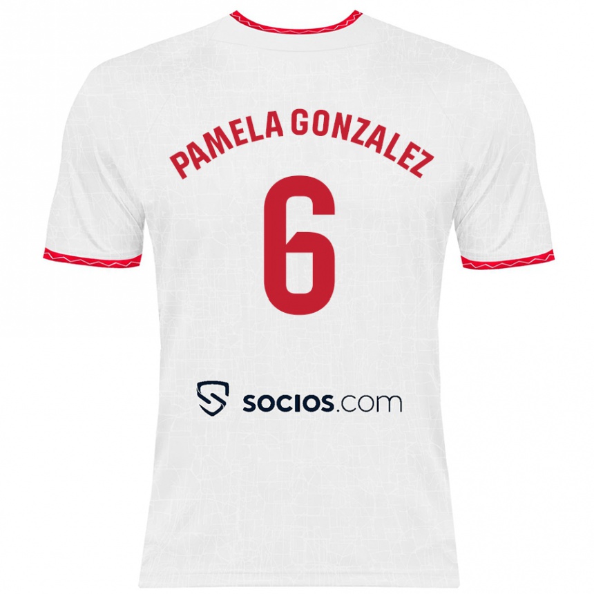 Vyrai Cinthia Pamela González Medina #6 Balta Raudona Namų Marškinėliai 2024/25 T-Shirt