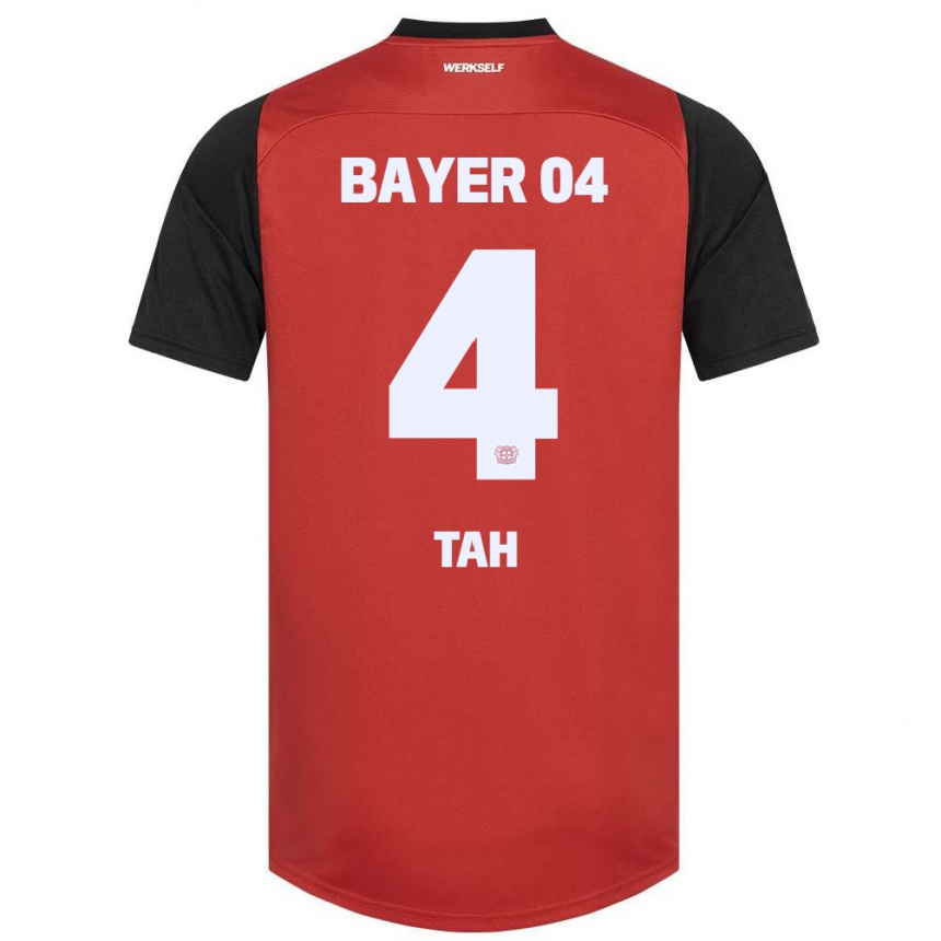 Vyrai Jonathan Tah #4 Raudona Juoda Namų Marškinėliai 2024/25 T-Shirt