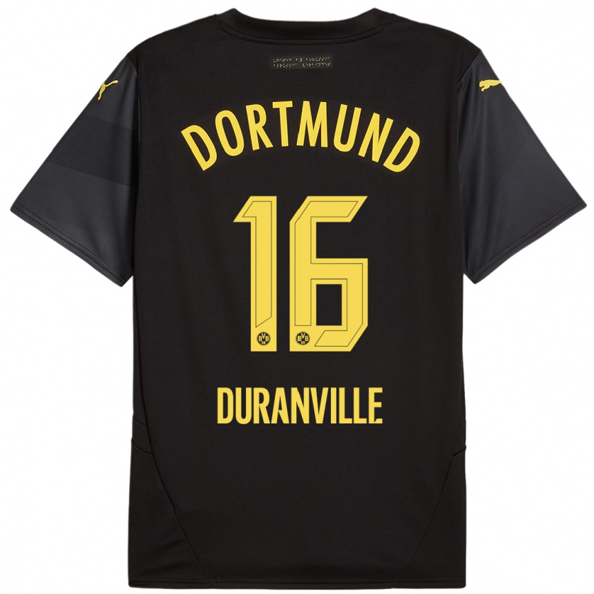 Vyrai Julien Duranville #16 Juoda Geltona Išvykos Marškinėliai 2024/25 T-Shirt