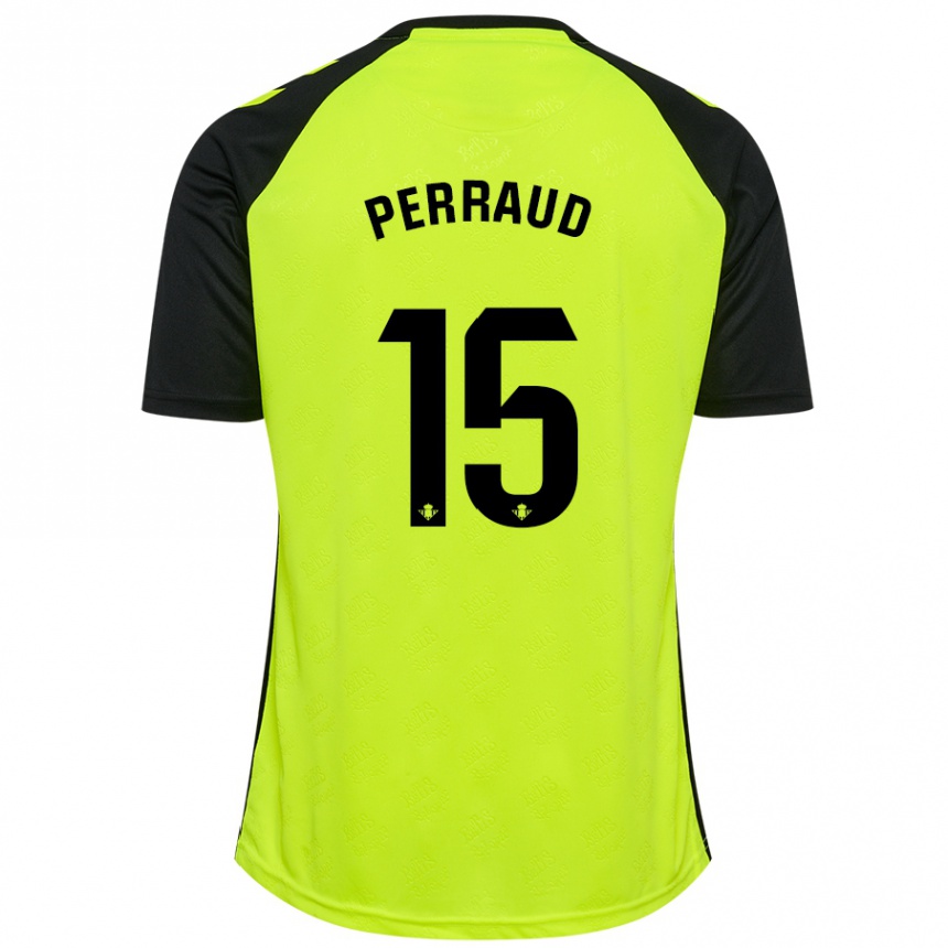 Vyrai Romain Perraud #15 Fluorescencinė Geltona Juoda Išvykos Marškinėliai 2024/25 T-Shirt