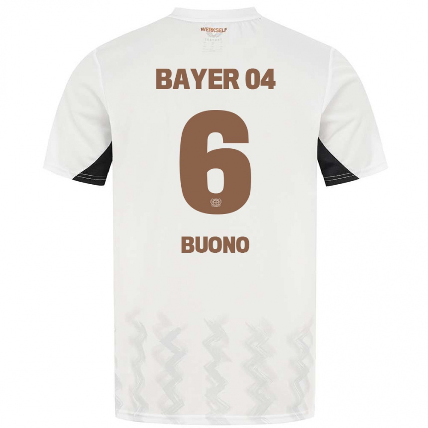 Vyrai Francesco Buono #6 Balta Juoda Išvykos Marškinėliai 2024/25 T-Shirt