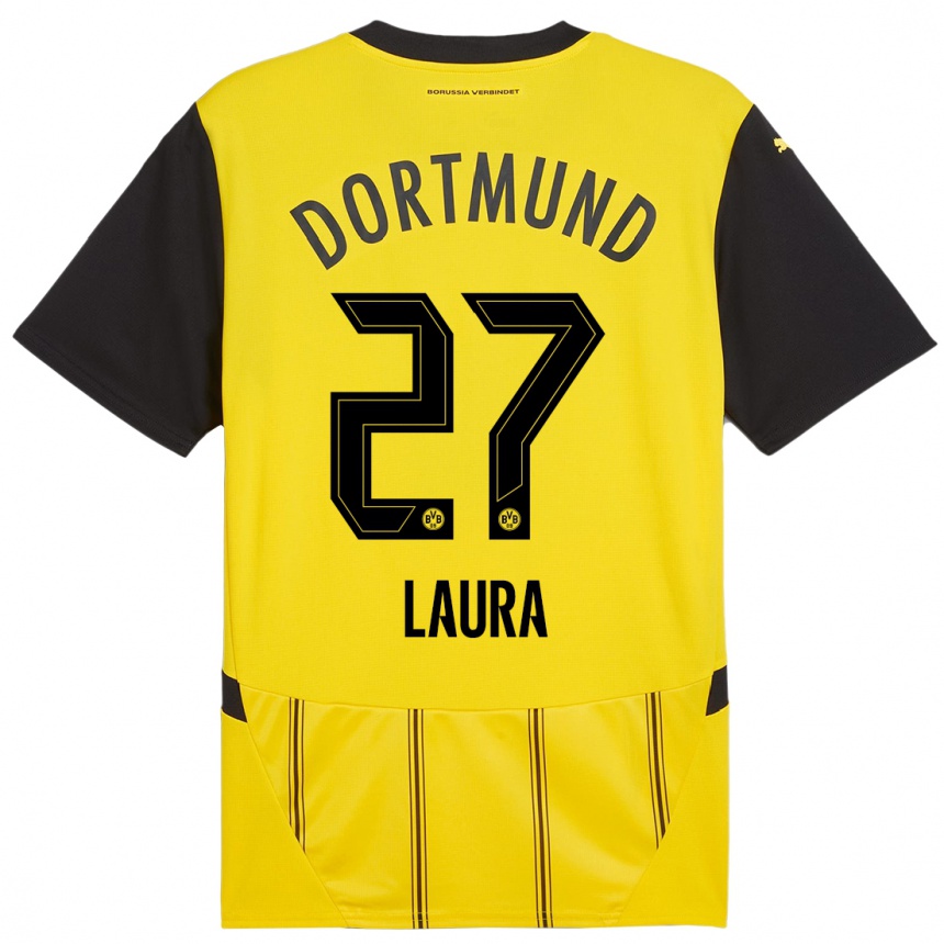 Moteriškas Van Der Heijden Laura #27 Geltona Juoda Namų Marškinėliai 2024/25 T-Shirt