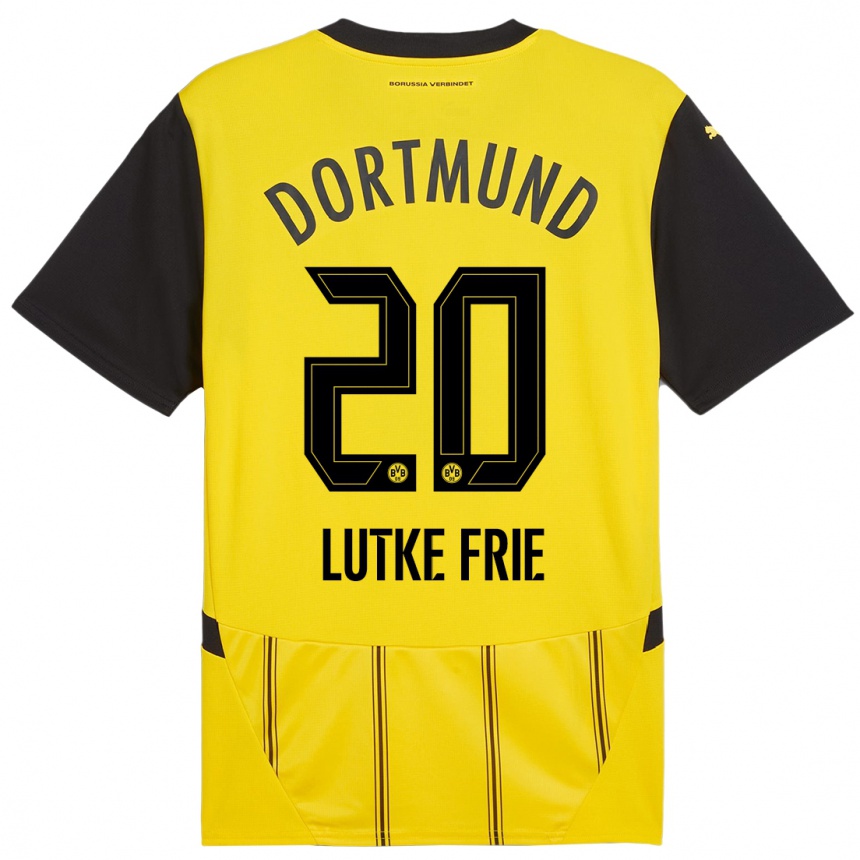 Moteriškas Dennis Lutke-Frie #20 Geltona Juoda Namų Marškinėliai 2024/25 T-Shirt