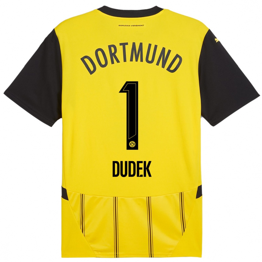 Moteriškas Daniel Dudek #1 Geltona Juoda Namų Marškinėliai 2024/25 T-Shirt