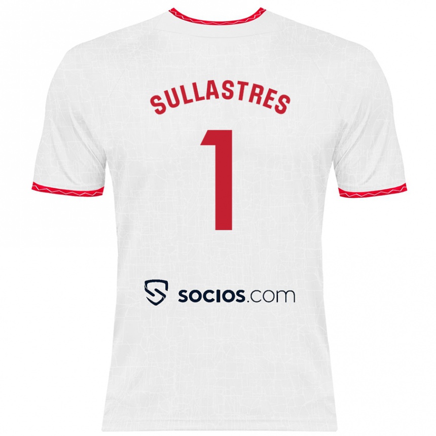 Moteriškas Esther Sullastres Ayuso #1 Balta Raudona Namų Marškinėliai 2024/25 T-Shirt