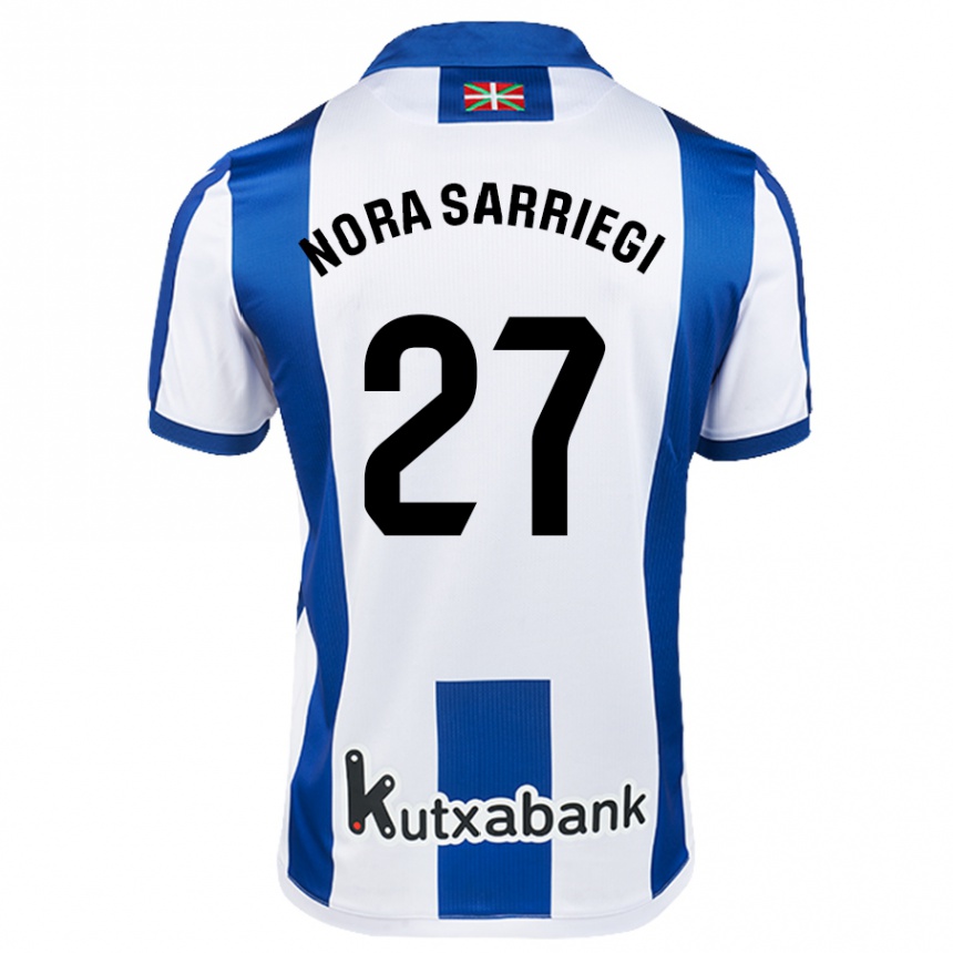 Moteriškas Nora Sarriegi Galdos #27 Balta Mėlyna Namų Marškinėliai 2024/25 T-Shirt