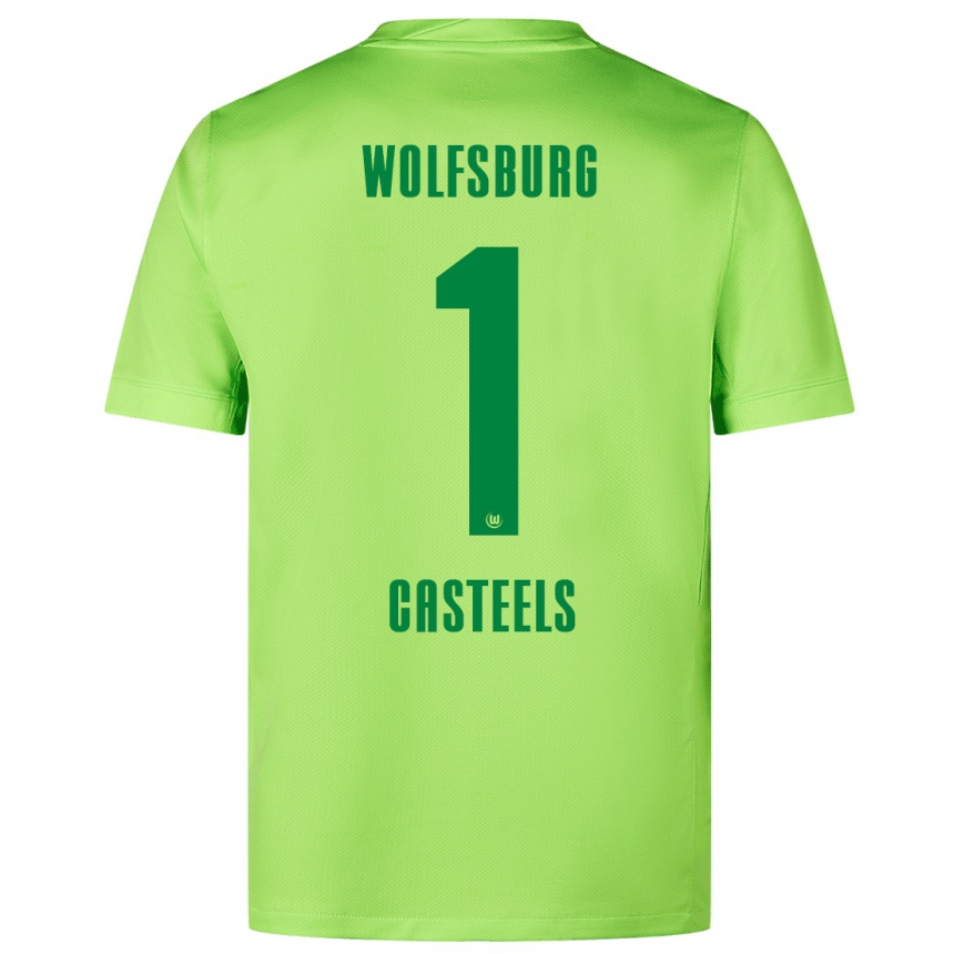 Moteriškas Koen Casteels #1 Fluorescencinė Žalia Namų Marškinėliai 2024/25 T-Shirt