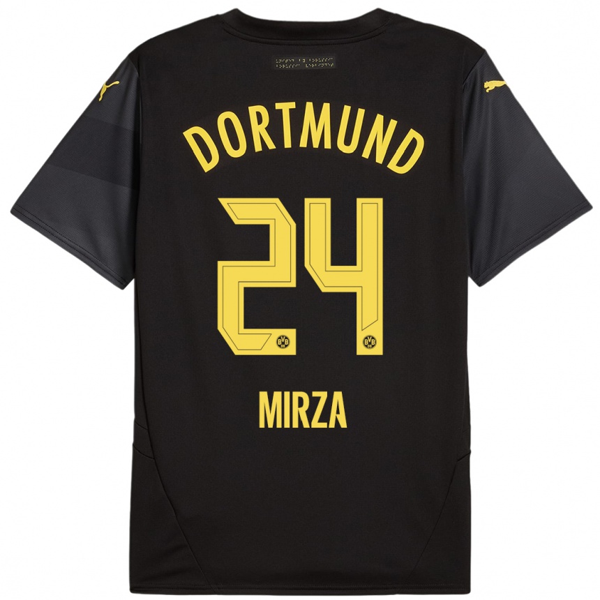 Moteriškas Marwan-Omir Mirza #24 Juoda Geltona Išvykos Marškinėliai 2024/25 T-Shirt