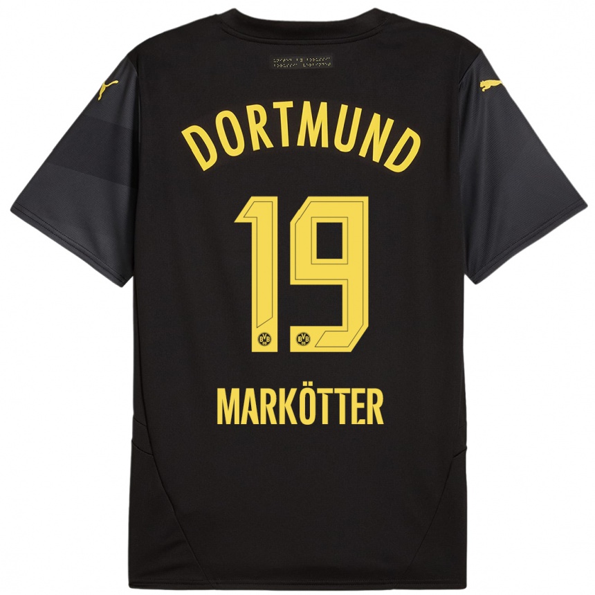 Moteriškas Jonah Markötter #19 Juoda Geltona Išvykos Marškinėliai 2024/25 T-Shirt