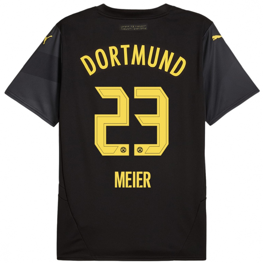 Moteriškas Maximilian Meier #23 Juoda Geltona Išvykos Marškinėliai 2024/25 T-Shirt