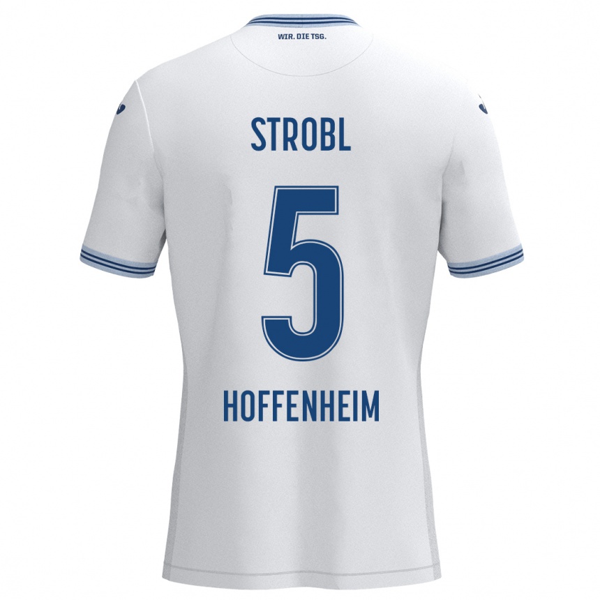 Moteriškas Lars Strobl #5 Balta Mėlyna Išvykos Marškinėliai 2024/25 T-Shirt