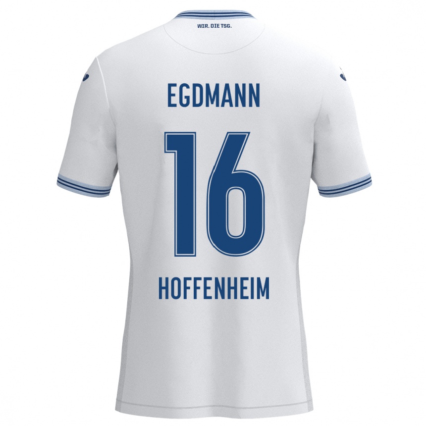 Moteriškas Mika Egdmann #16 Balta Mėlyna Išvykos Marškinėliai 2024/25 T-Shirt