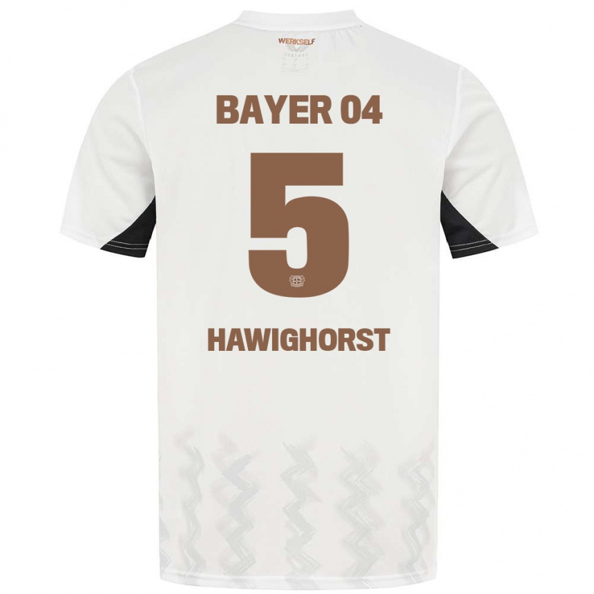 Moteriškas Ben Hawighorst #5 Balta Juoda Išvykos Marškinėliai 2024/25 T-Shirt