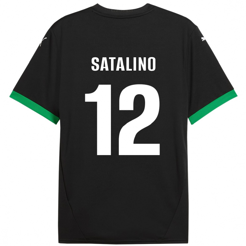 Vaikiškas Giacomo Satalino #12 Juoda Tamsiai Žalia Namų Marškinėliai 2024/25 T-Shirt