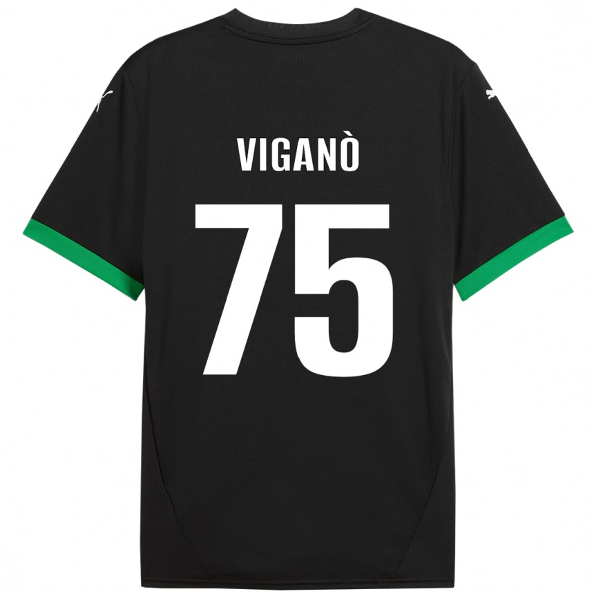 Vaikiškas Lorenzo Viganò #75 Juoda Tamsiai Žalia Namų Marškinėliai 2024/25 T-Shirt