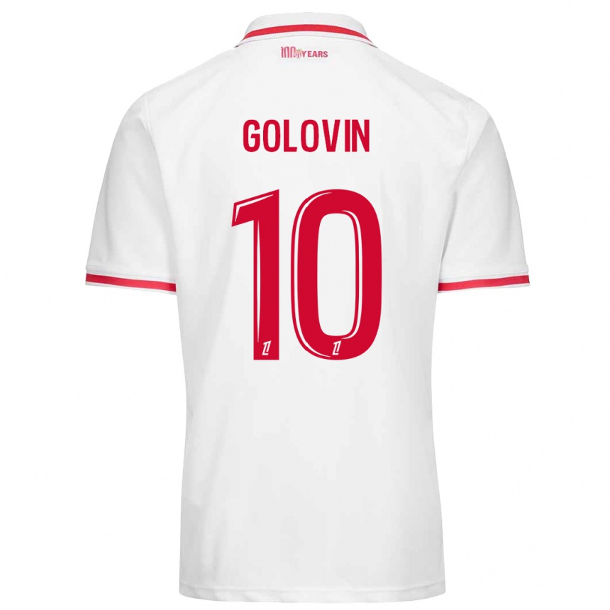 Vaikiškas Aleksandr Golovin #10 Balta Raudona Namų Marškinėliai 2024/25 T-Shirt