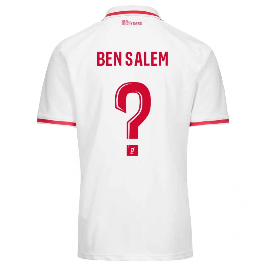 Vaikiškas Oualid Ben Salem #0 Balta Raudona Namų Marškinėliai 2024/25 T-Shirt