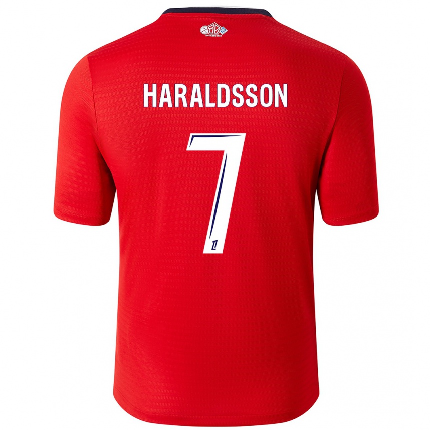 Vaikiškas Hákon Arnar Haraldsson #7 Raudona Balta Namų Marškinėliai 2024/25 T-Shirt