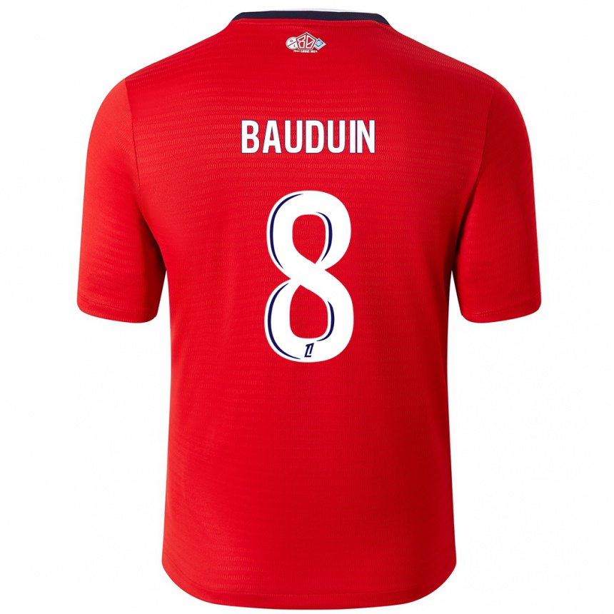 Vaikiškas Justine Bauduin #8 Raudona Balta Namų Marškinėliai 2024/25 T-Shirt