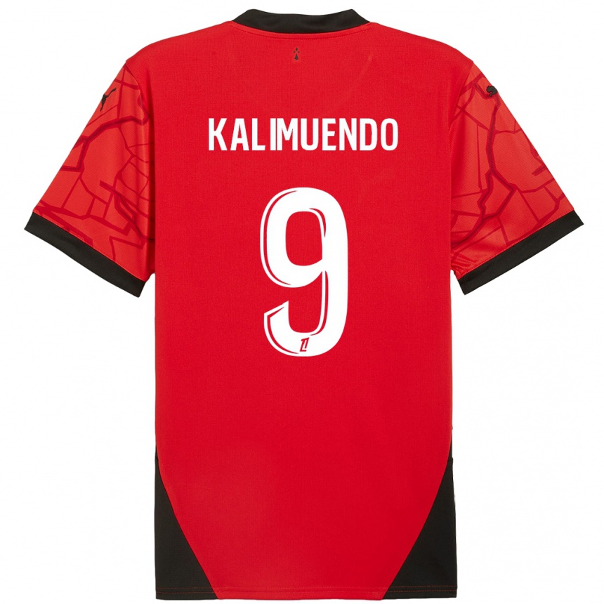 Vaikiškas Arnaud Kalimuendo #9 Raudona Juoda Namų Marškinėliai 2024/25 T-Shirt