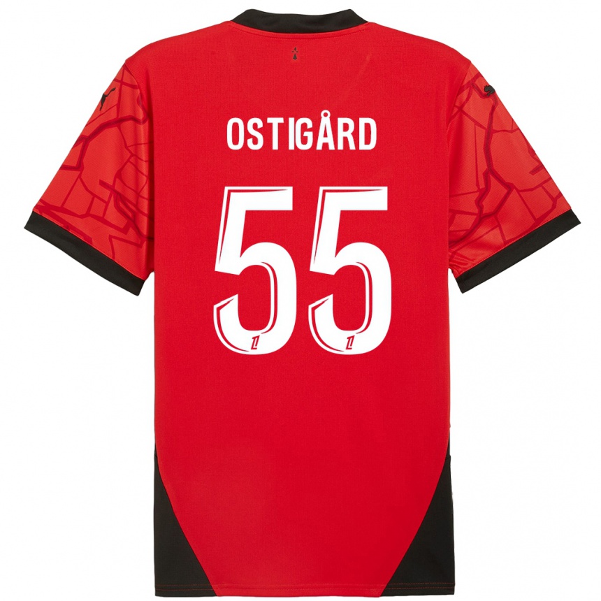 Vaikiškas Leo Ostigard #55 Raudona Juoda Namų Marškinėliai 2024/25 T-Shirt