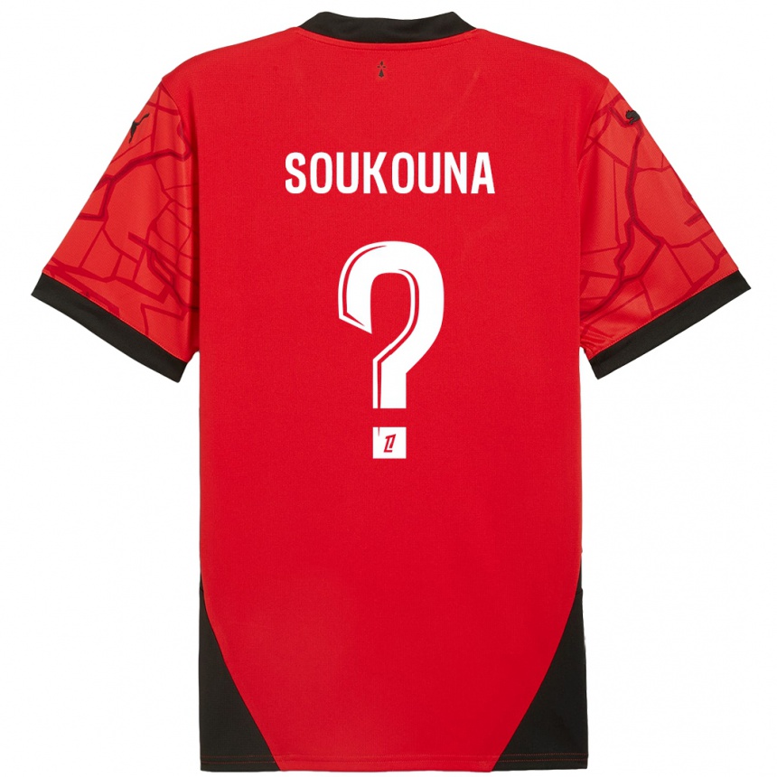 Vaikiškas Isiaka Soukouna #0 Raudona Juoda Namų Marškinėliai 2024/25 T-Shirt