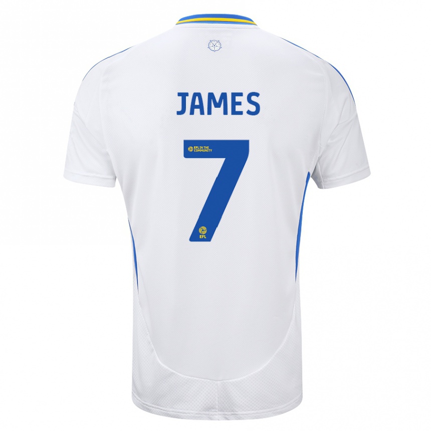 Vaikiškas Daniel James #7 Balta Mėlyna Namų Marškinėliai 2024/25 T-Shirt