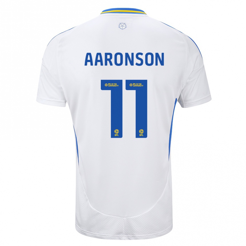 Vaikiškas Brenden Aaronson #11 Balta Mėlyna Namų Marškinėliai 2024/25 T-Shirt