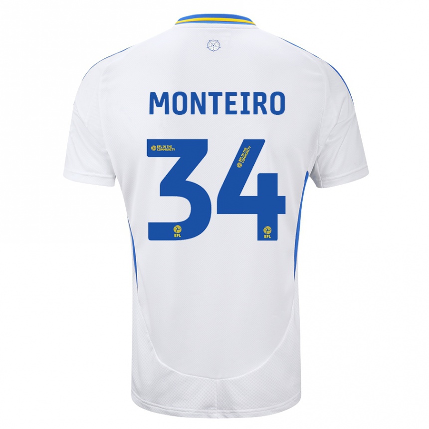 Vaikiškas Diogo Monteiro #34 Balta Mėlyna Namų Marškinėliai 2024/25 T-Shirt